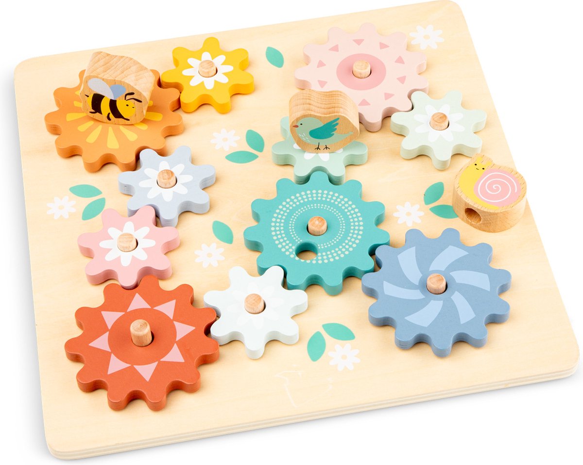 New Classic Toys® Houten Puzzel met Roterende Tandwielen Tuin - Draaibare Tandwielpuzzel met Dieren - Motorisch en Creatief Speelgoed - FSC - Vanaf 24 Maanden