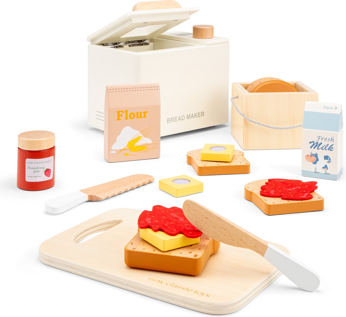 New Classic Toys® Houten Speelgoed Broodbakmachine - 17-delige Speelset inclusief Snijplank, Brood, Beleg & Accessoires - Bakspeelgoed voor Kinderen - FSC - Rollenspel Keukenspeelgoed - Vanaf 3 Jaar