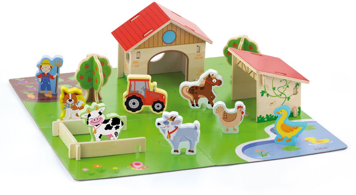 Viga Toys - Educatief spel - Puzzel 3D Boerderij