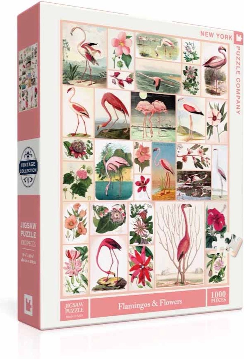 New York Puzzle Company - Vintage Images Flamingos and Flowers - 1000 stukjes puzzel