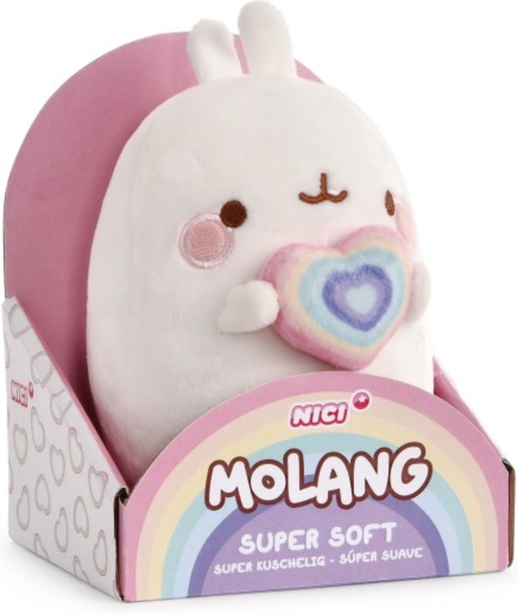 Nici knuffel Molang regenboog hart cadeau pluche 16cm.