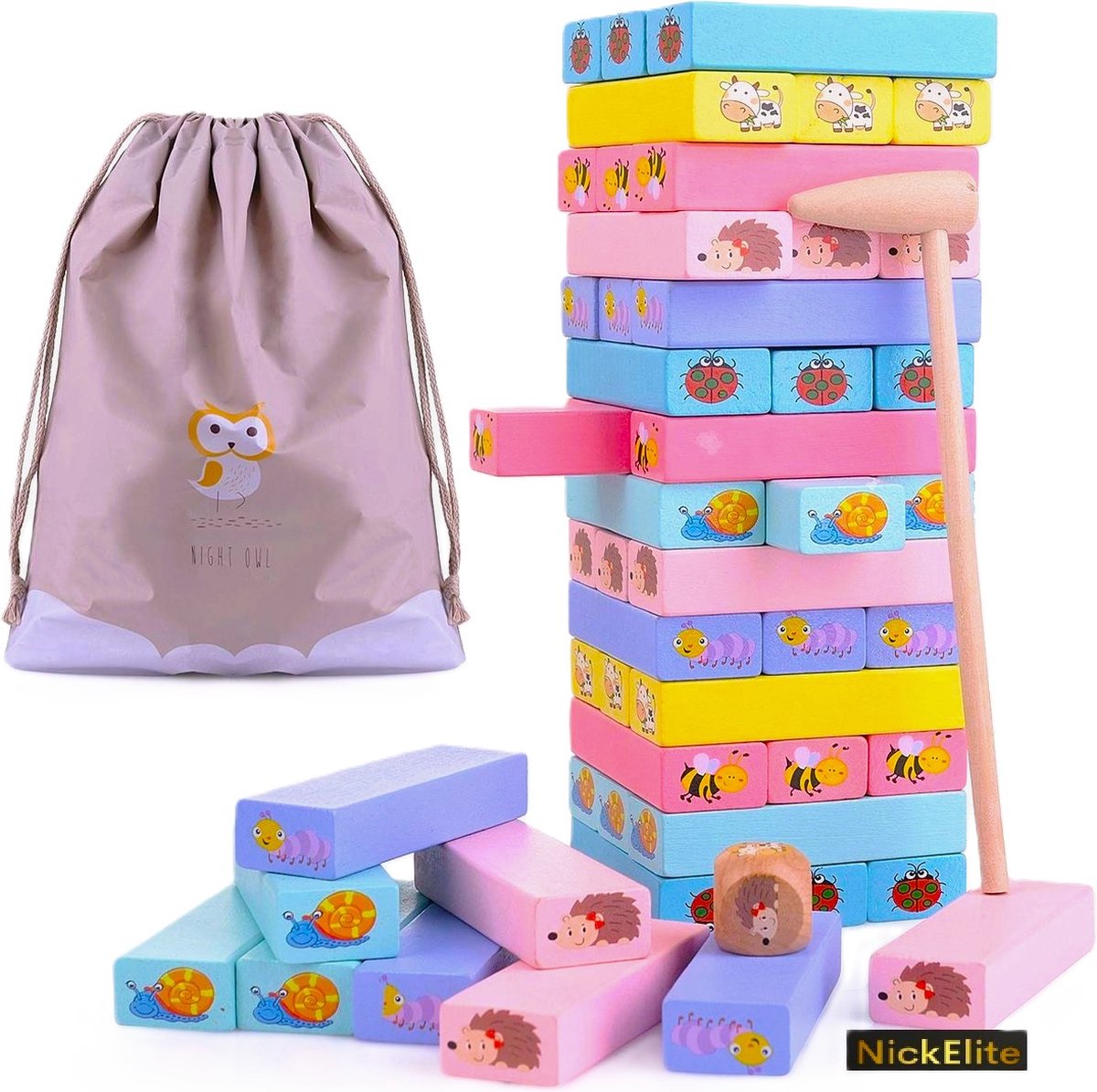 Jenga - Jenga kids - Speelgoed - Montessori - Educatief speelgoed - Houten speelgoed - Motorische vaardigheden - Balansspel - Leerzaam speelgoed - Spelletjes voor kinderen - Puzzelspel - Vingermotoriek - Duurzaam speelgoed - Veilig speelgoed