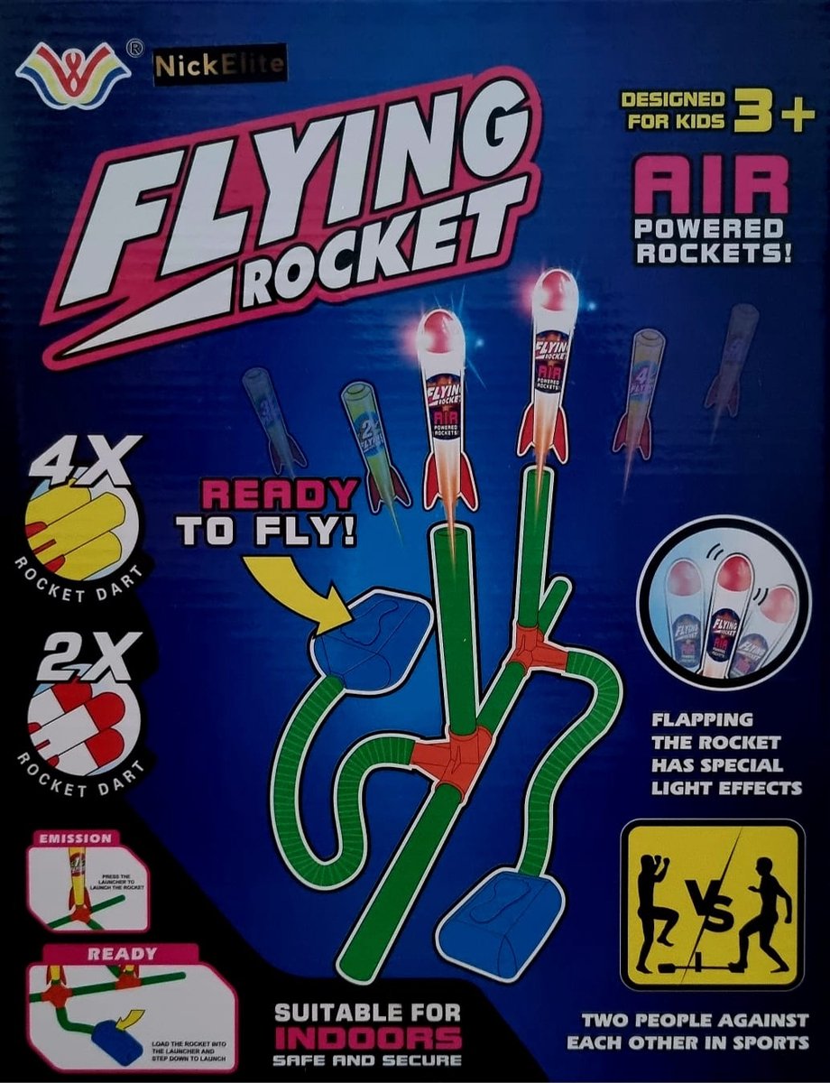 NickElite Raket Lanceer Set – 6 Raketten (2 met Licht) – Buitenspeelgoed Kinderen 5+ – Trap Raket met Pomp – Speelgoed Jongens – Interactief Ruimte Speelgoed – Cadeau Verjaardag