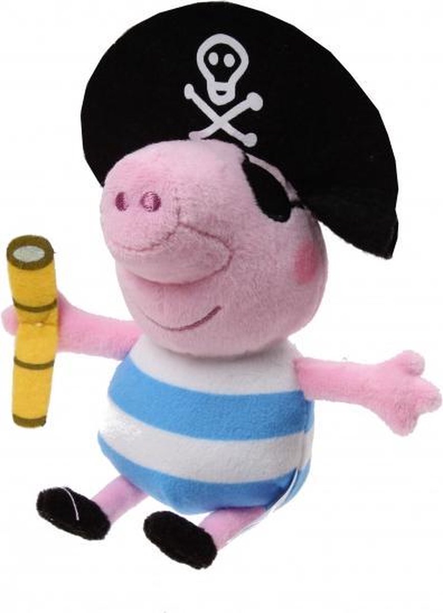 knuffel Peppa Pig piraat roze/blauw/wit 17 cm