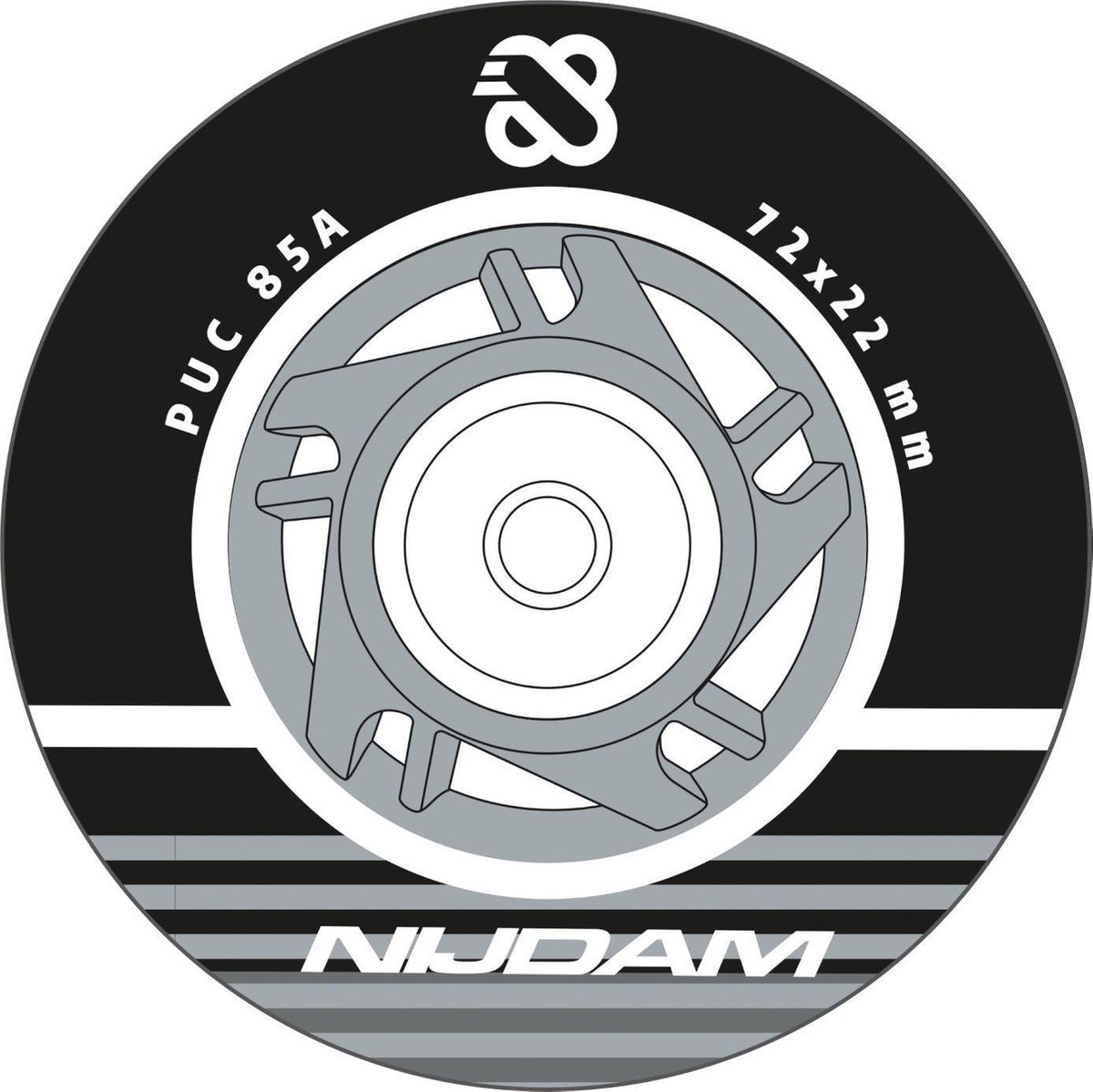 Nijdam Inline Skate Wielen - 72x22 mm - 85A - 4st - Zwart/Zilver/Wit