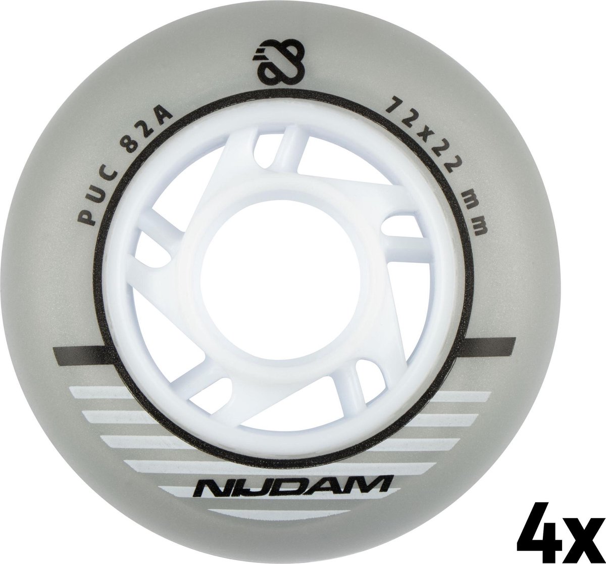 Nijdam Inline Skate Wielen Set - 72x22 mm - 4st - Silver - Zilver/Wit/Zwart