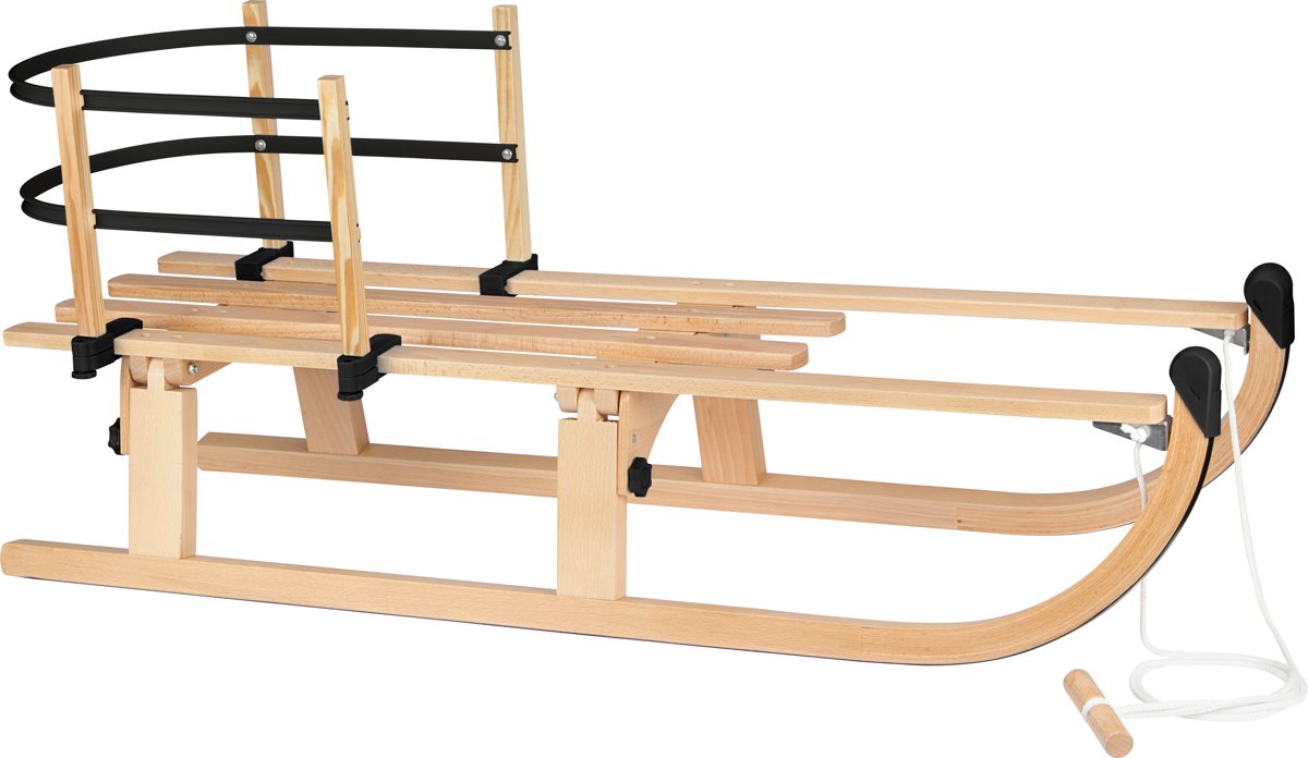 Slede hout opklapbaar 110 cm + rugleuning + trekkoord (houten slee)   Black Limited Edition