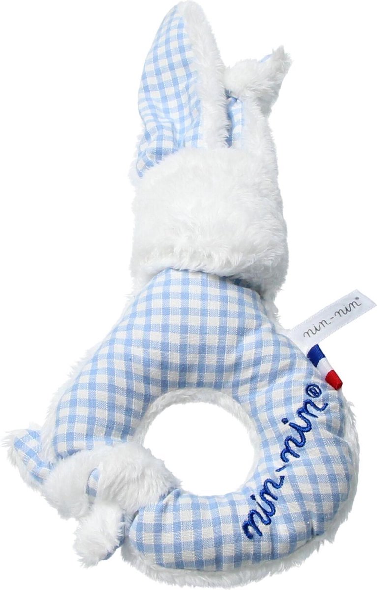   Knuffel Rammelaar Konijntje Blauw Wit