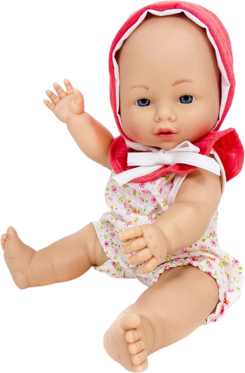 Nines d Onil Babypop Blank Meisje Bloemetjes 37 cm