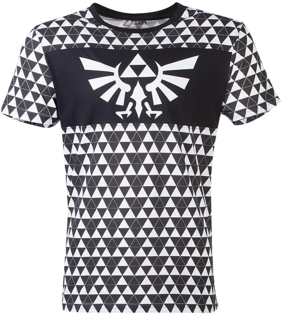 Nintendo Zelda Heren Tshirt -S- Triforce Checker Zwart/Wit
