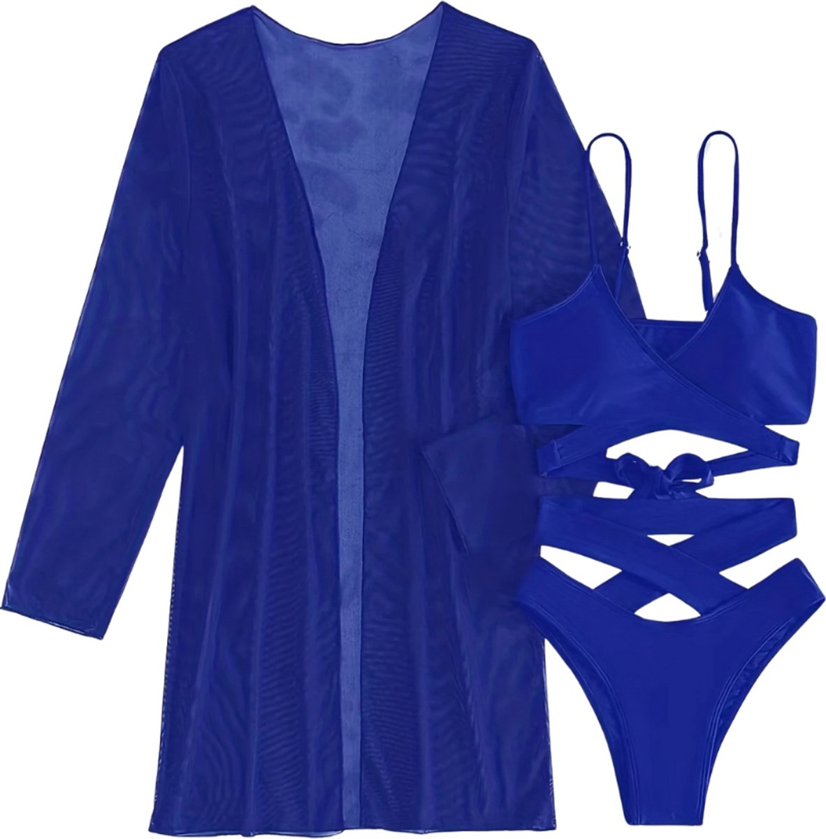 Nivard Bikini Set Dames - Strandjurk - Volwassenen - Strandtuniek - Blouse - Blauw - Maat XL