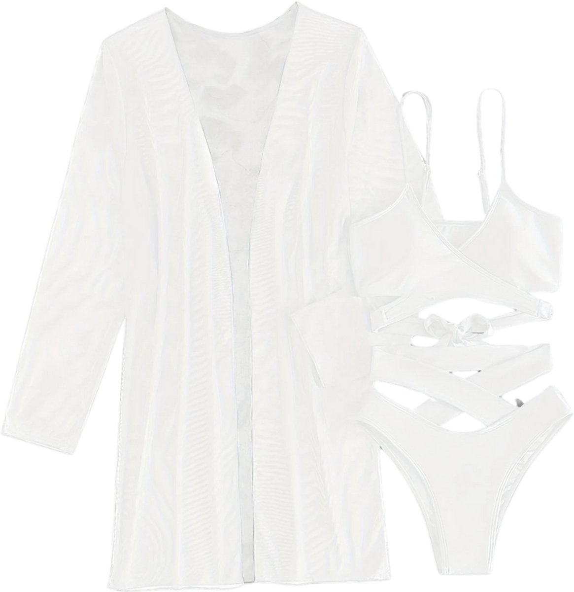 Nivard Bikini Set Dames - Strandjurk - Volwassenen - Strandtuniek - Blouse - Wit - Maat XL