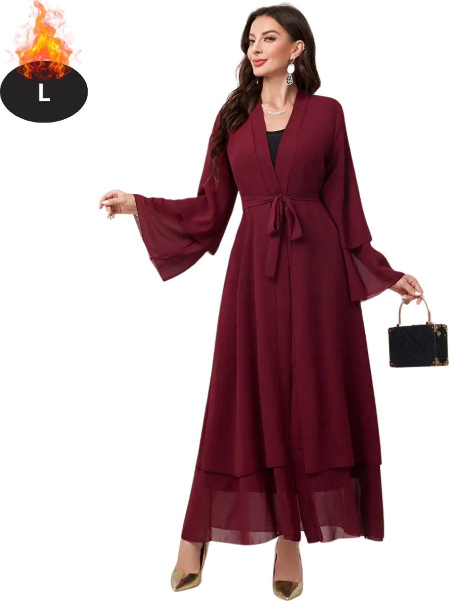 Nivard Islamitische Kleding - Djellaba Dames - Moslim Kleding - Arabisch Dames Kaftan - Alhamdulillah - Bordeauxrood L