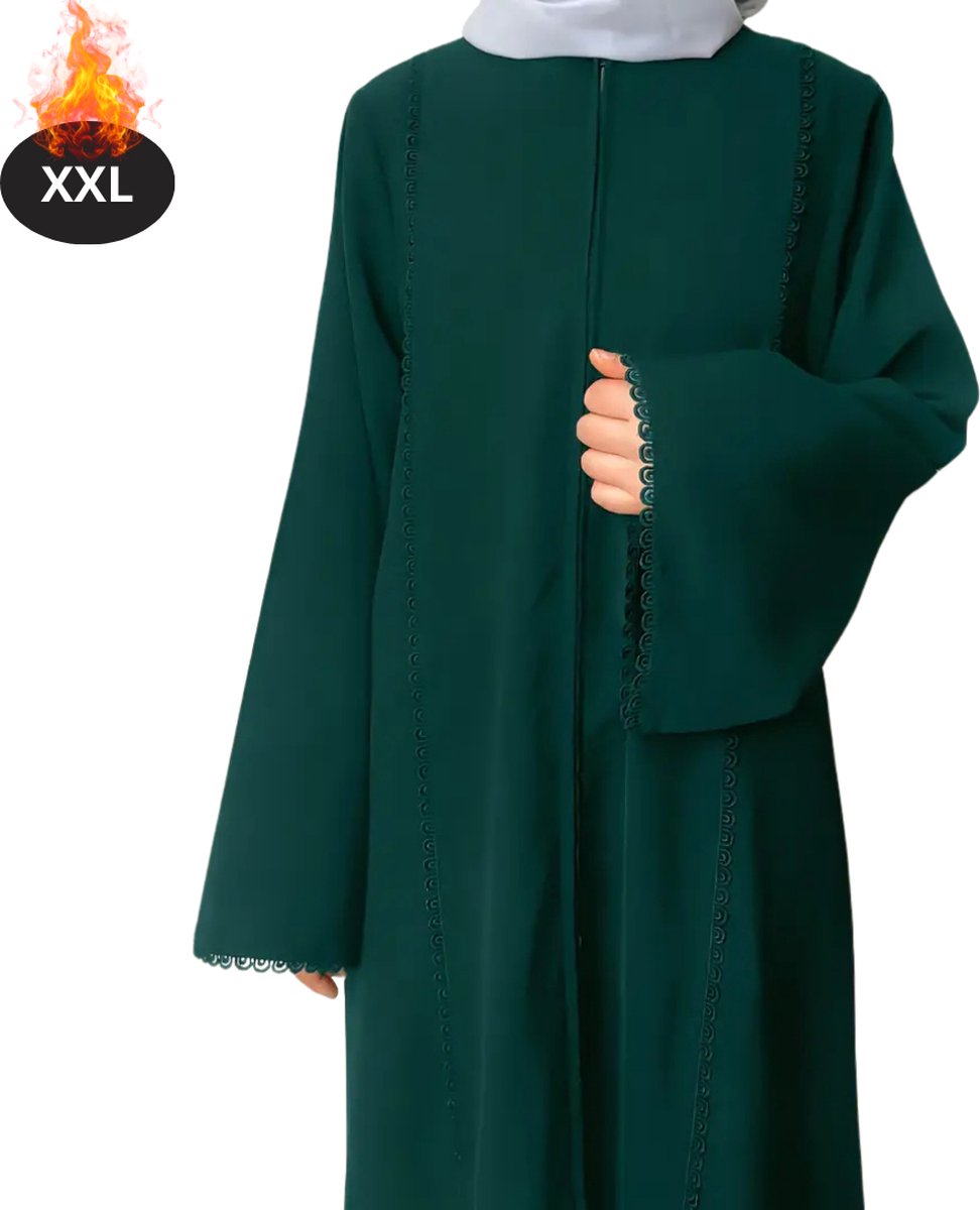 Nivard Islamitische Kleding - Djellaba Dames - Moslim Kleding - Arabisch Dames Kaftan - Alhamdulillah - Donkergroen XXL