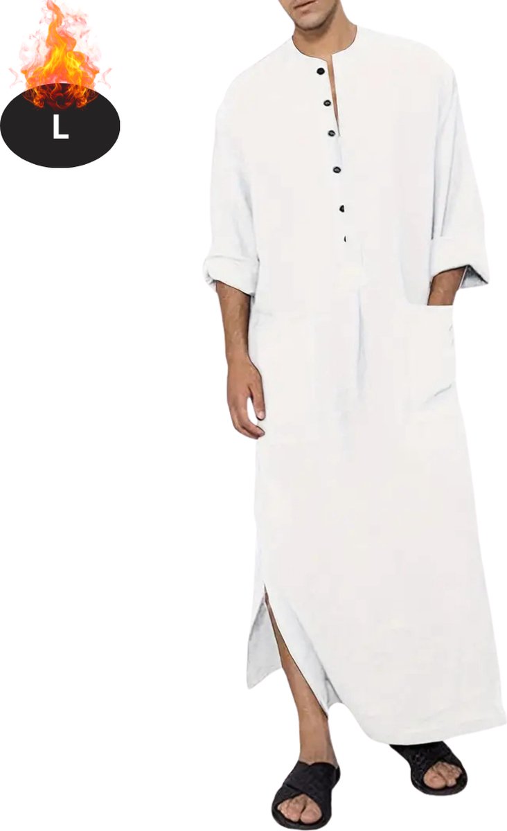Nivard Islamitische Kleding - Djellaba Heren - Moslim Kleding - Arabisch Mannen Kaftan - Alhamdulillah - Wit L