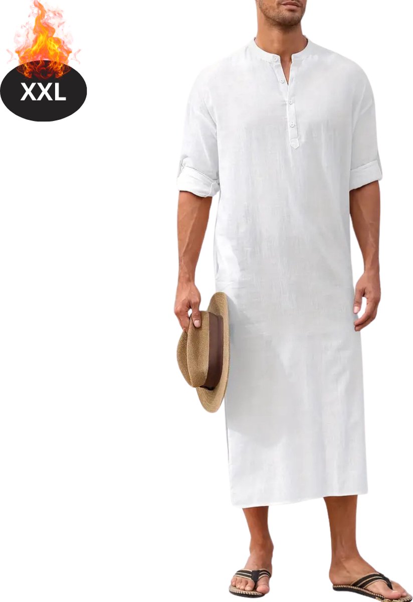 Nivard Islamitische Kleding - Djellaba Heren - Moslim Kleding - Arabisch Mannen Kaftan - Alhamdulillah - Wit XXL