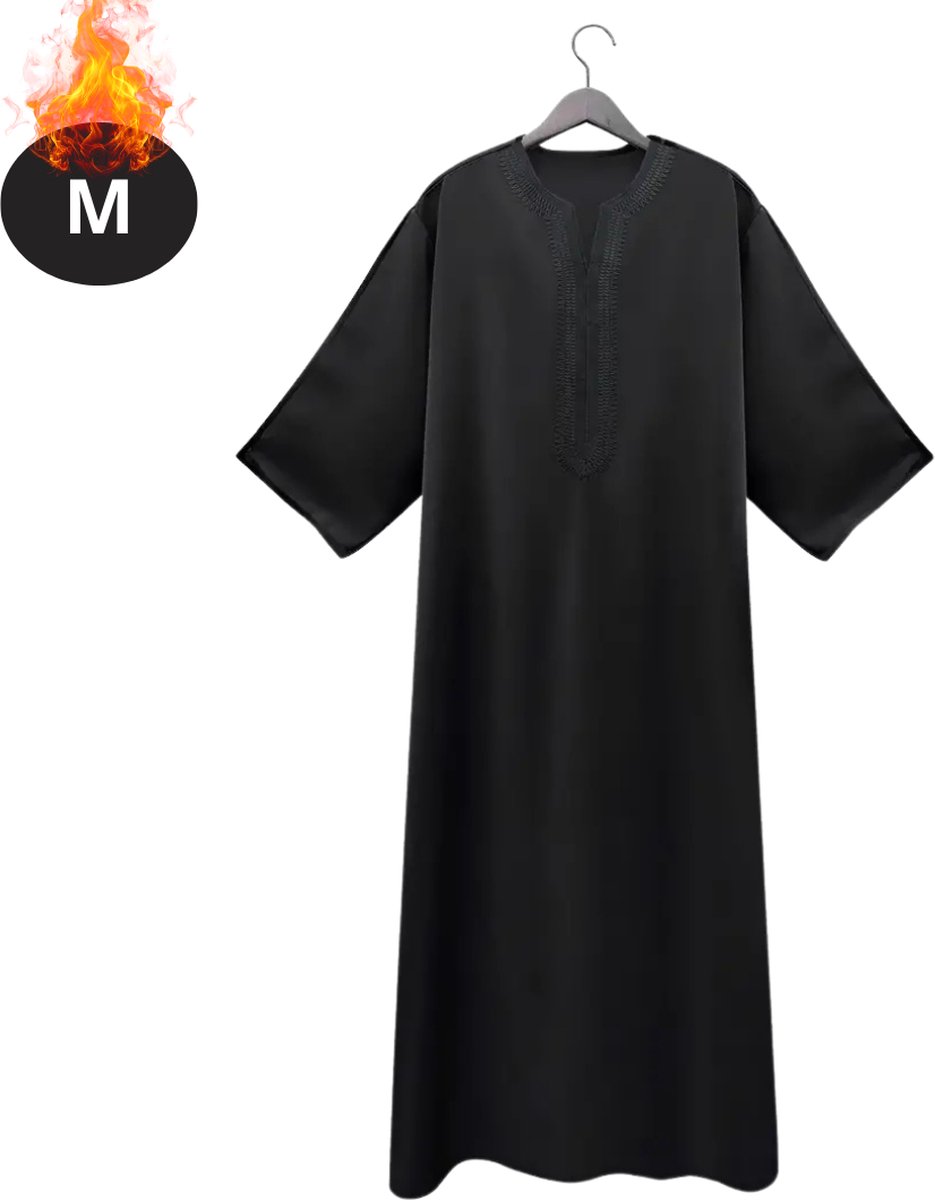 Nivard Islamitische Kleding - Djellaba Heren - Moslim Kleding - Arabisch Mannen Kaftan - Alhamdulillah - Zwart M