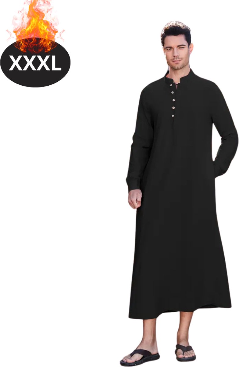 Nivard Islamitische Kleding - Djellaba Heren - Moslim Kleding - Arabisch Mannen Kaftan - Alhamdulillah - Zwart XXXL