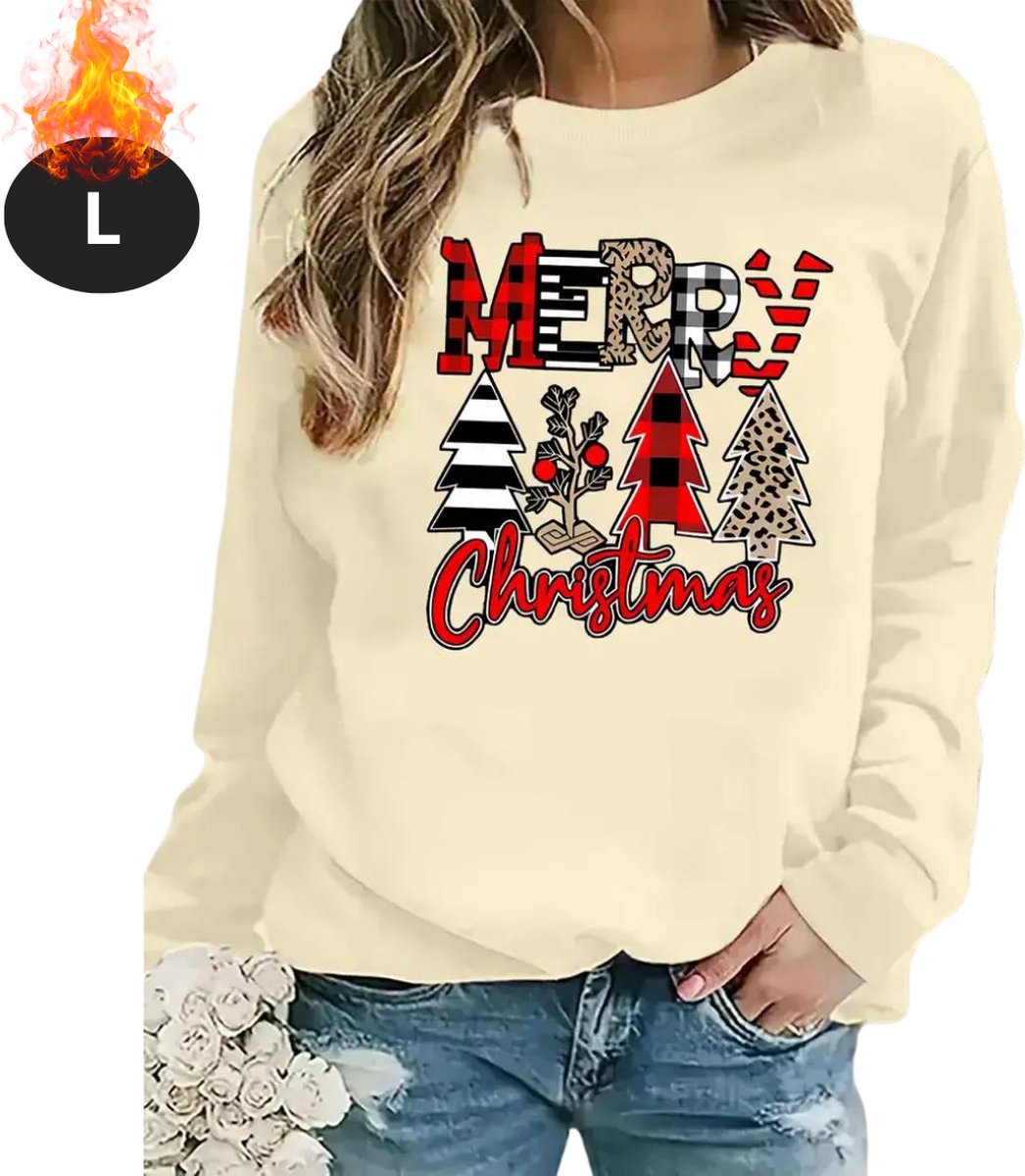 Nivard Kersttrui - Dames - Foute Kersttrui - Christmas Sweater - Kerst Sweater - Christmas Jumper - Pyjama - Abrikoos - L