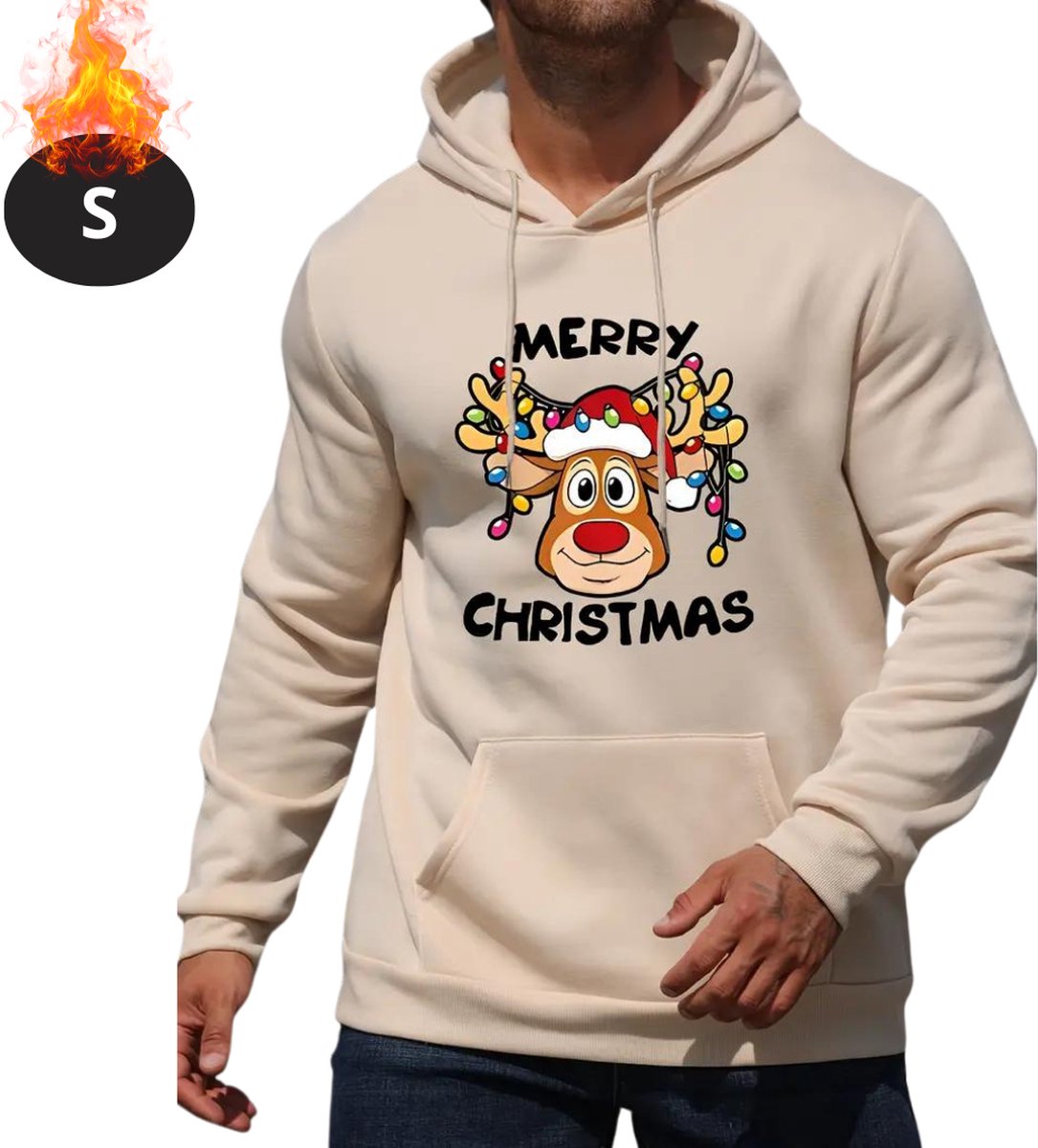 Nivard Kersttrui - Heren - Foute Kersttrui - Christmas Sweater - Cartoonprint - Kerst Sweater - Christmas Jumper - Hoodie - Abrikoos - S