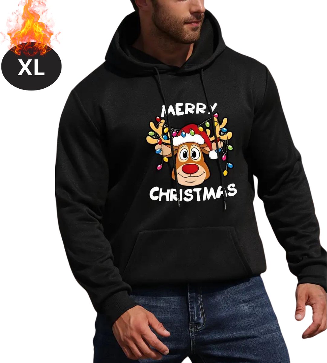 Nivard Kersttrui - Heren - Foute Kersttrui - Christmas Sweater - Cartoonprint - Kerst Sweater - Christmas Jumper - Hoodie - Zwart - XL