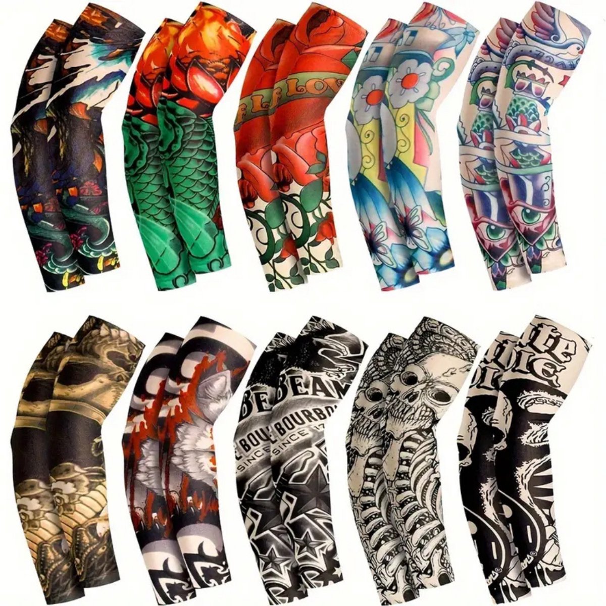 Nivard Tattoo Sleeve - Voor Volwassenen - Mouw - Tatoeage - Arm Warmer - Zonbescherming - UV Beschermend - 3 Stuks - Random