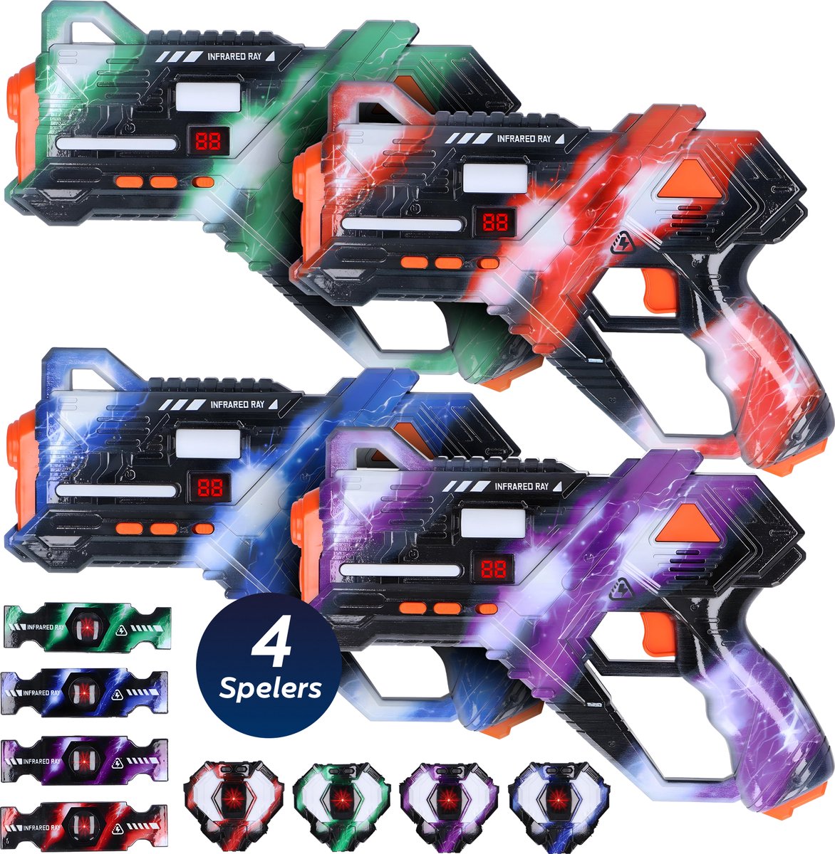 Lasergame Set voor Kinderen - 4 Spelers - Oplaadbaar - Laser Gun & Borst- en Rugharnas - Stealthmode