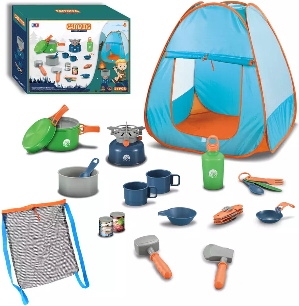 Nixnix - Kinder speelgoed - Camping - Tent - 21 delig - Kampeerset - Kampeer vakantie