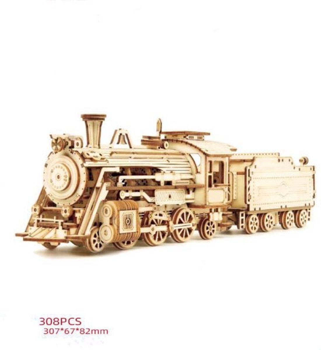Nixnix® - Trein 3D Puzzel - Modelbouwpakket - Locomotief - Hout - Bouwpakket - Stoomlocomotief - Bouwpakketten Volwassenen en Kinderen - Building Kit - Hout Puzzel - Zonder lijm - 1:80 - 308 Stukjes