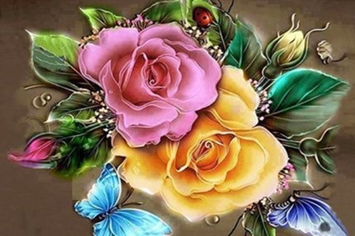 Diamond painting pakket 25x15 cm : bloemen/rozen