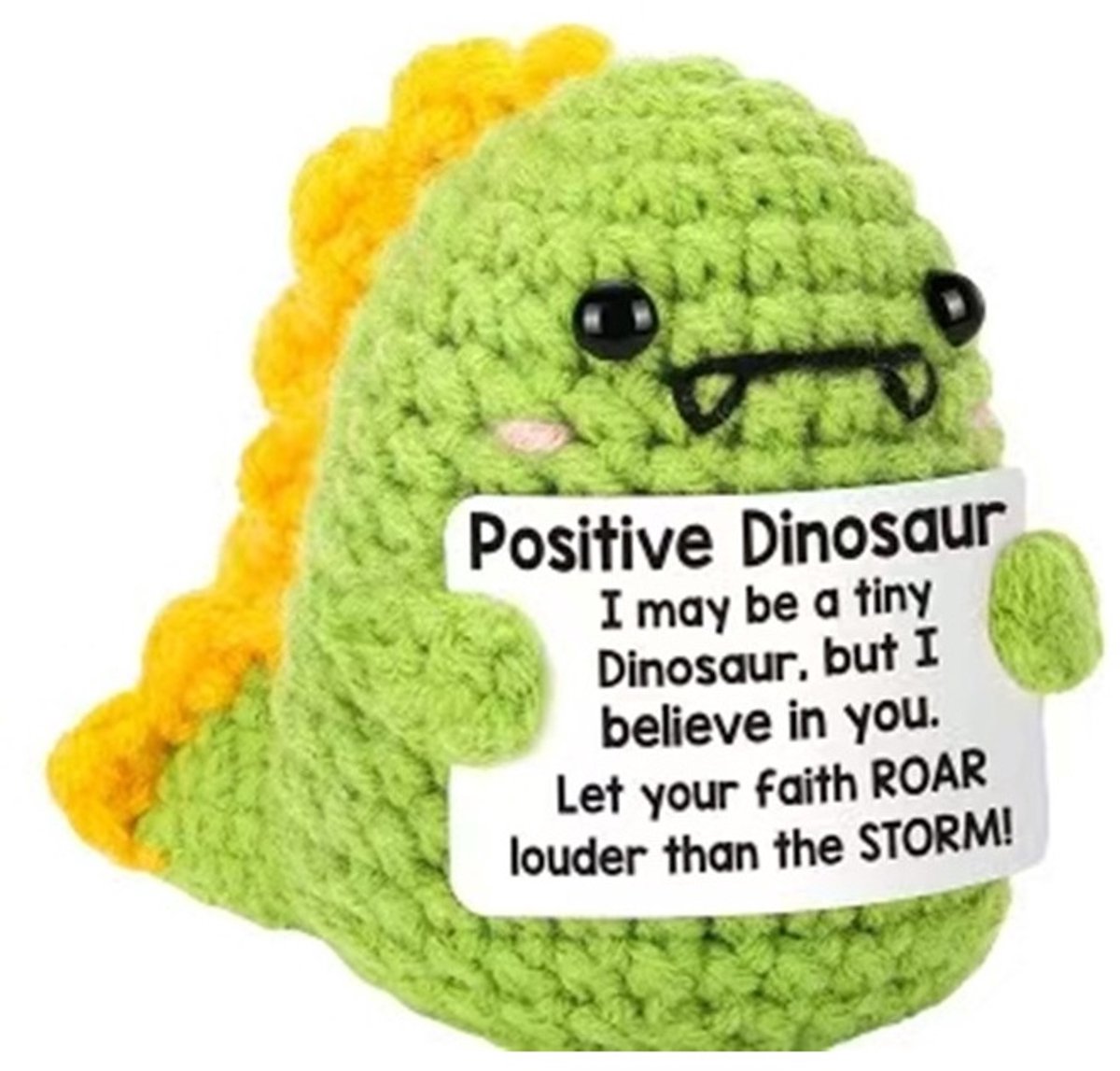 Positive Dinosaur - Positieve Vriendjes - Dinosaurus - 8cm - Cadeau Artikel - Gehaakt Poppetje
