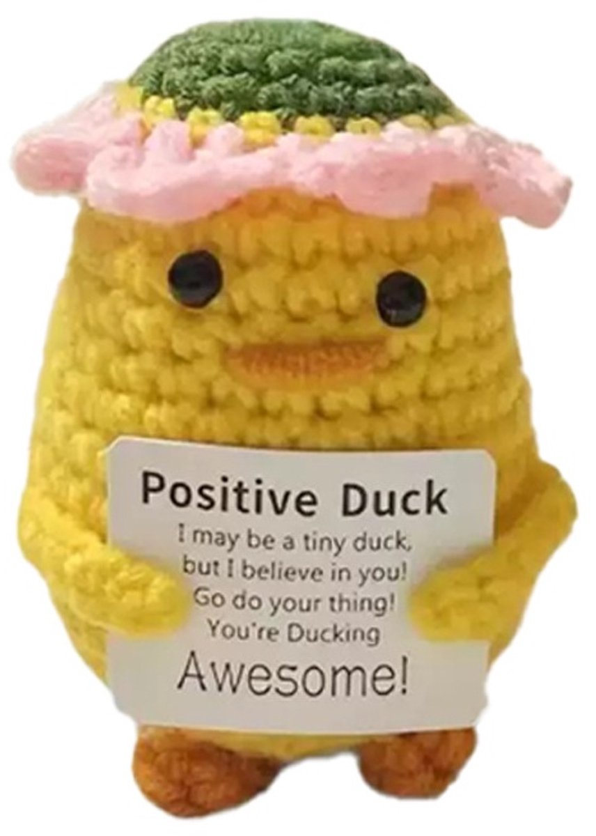 Positive Duck - eend - Positieve Vriendjes - Gehaakt Knuffel - 8 cm