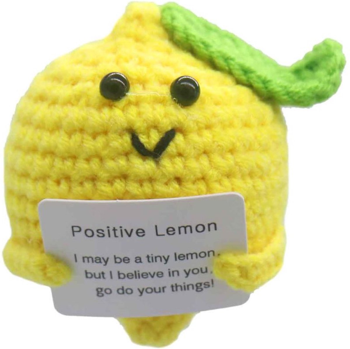 Positive Lemon - Positieve Vriendjes - Citroen - 7cm - Cadeau Artikel - Gehaakt Poppetje