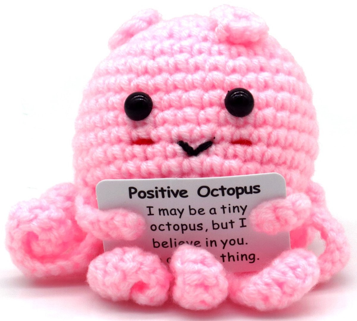 Positive Octopus - gehaakt poppetje - octopus - 8.5cm - positief vriendje - zee - vrolijk - hip - cadeau - uniek