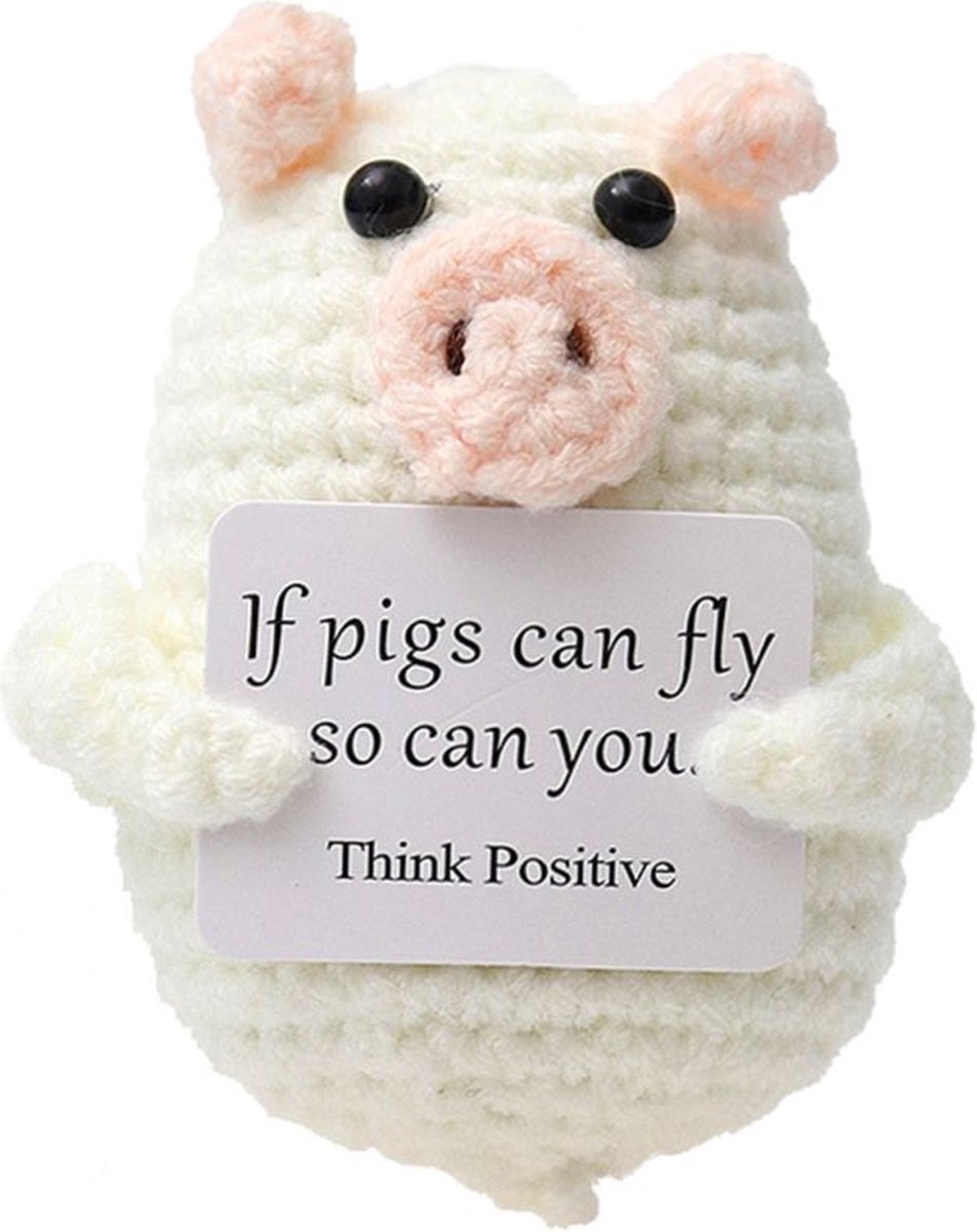 Positive Pig - Positieve Vriendjes - Varkentje - Cadeau Artikel - 8cm - Gehaakt Poppetje