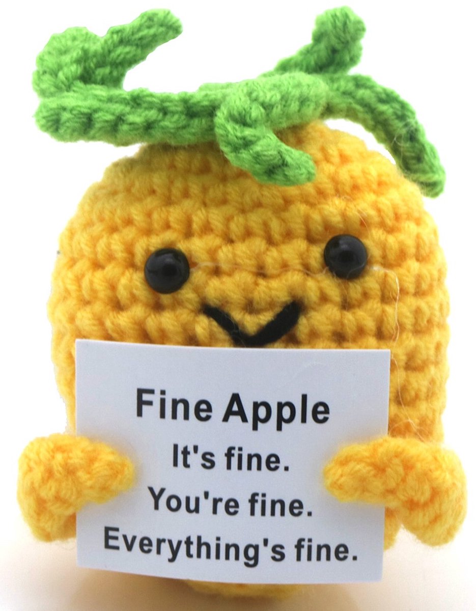 Positive Pineapple - Positieve Vriendjes - Ananas - 7cm - Fine Apple - Cadeau Artikel - Gehaakt Poppetje