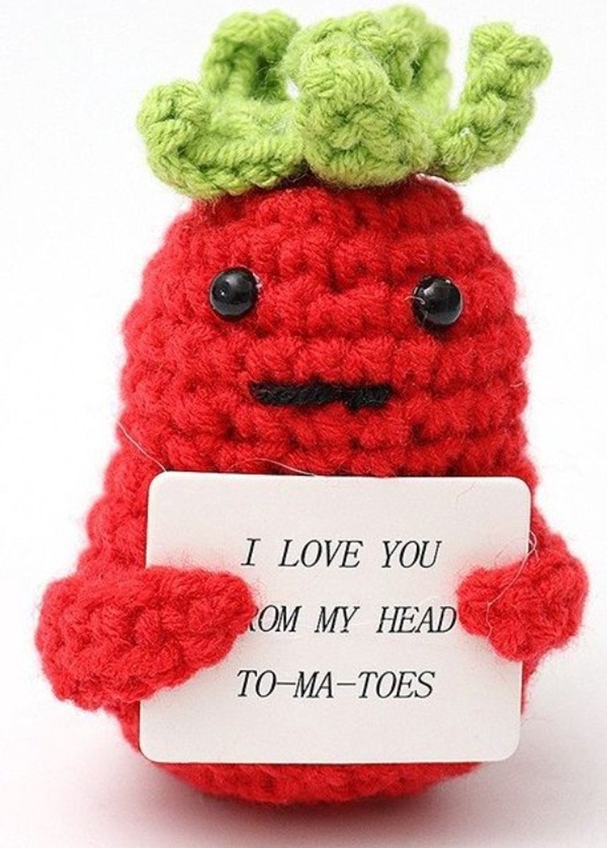 Positive Tomato - Positieve Vriendjes - Tomaat - 7cm - Cadeau Artikel - Gehaakt Poppetje - I Love You