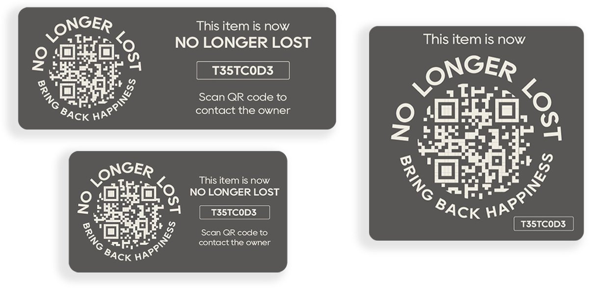 NoLongerLost - Triple Value Pack Koffer Stickers - 3 stuks (verschillende afmetingen) - DonkerGrijs - Unieke QR code - Tracking