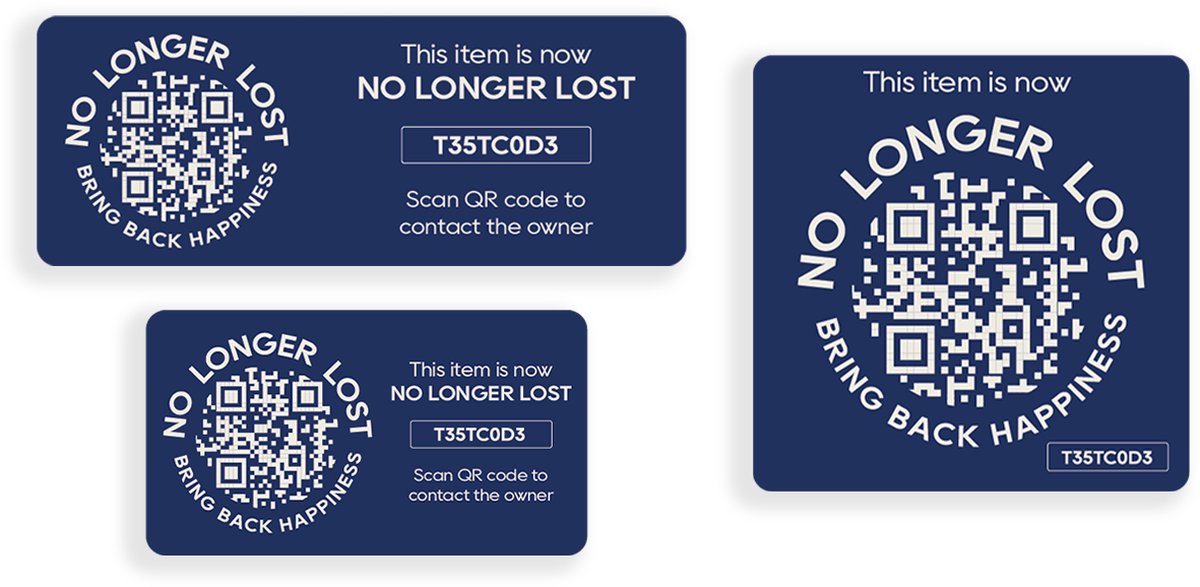 NoLongerLost - Triple Value Pack Koffer Stickers - 3 stuks (verschillende afmetingen) - Donkerblauw - Unieke QR code - Tracking