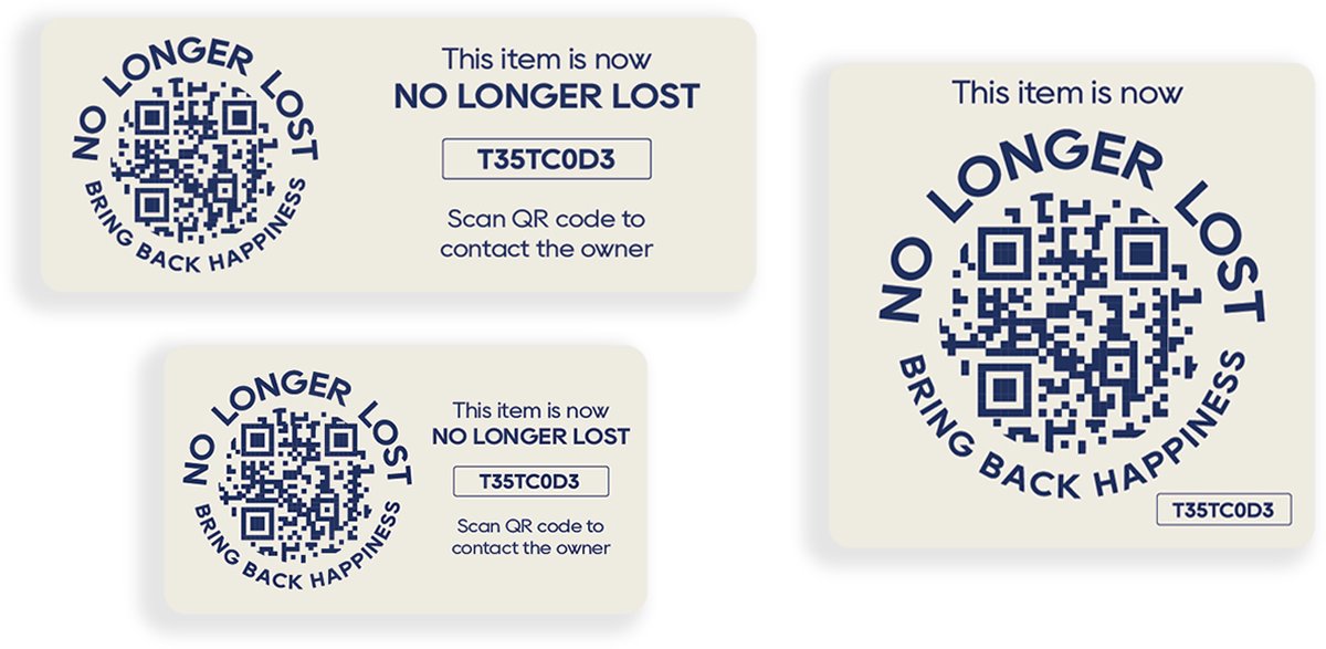 NoLongerLost - Triple Value Pack Koffer Stickers - 3 stuks (verschillende afmetingen) - Gebroken Wit - Unieke QR code - Tracking
