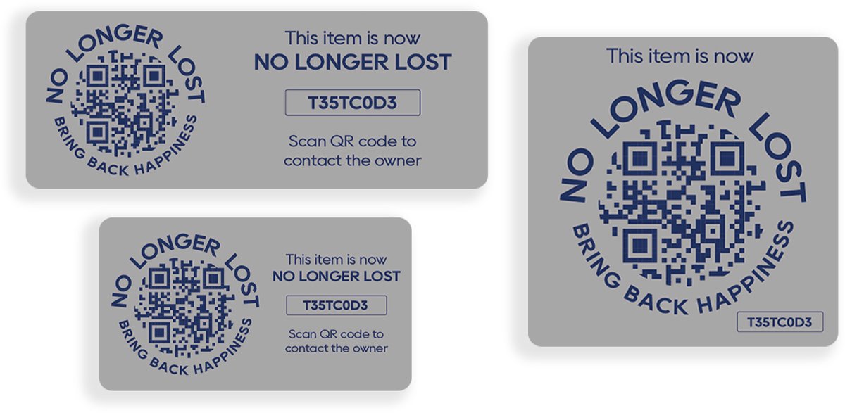 NoLongerLost - Triple Value Pack Koffer Stickers - 3 stuks (verschillende afmetingen) - Licht Grijs - Unieke QR code - Tracking
