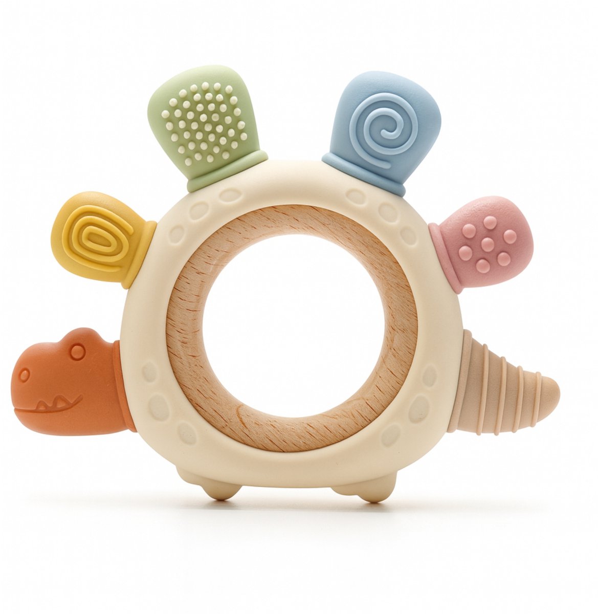 Norana Bijtring - Siliconen Bijtring Baby - kinderspeelgoed - Veilig Bijtspeelgoed - Verzachtend voor Tandjes Pijn - Duurzaam en BPA-vrij - Multicolor Dino Bijtring