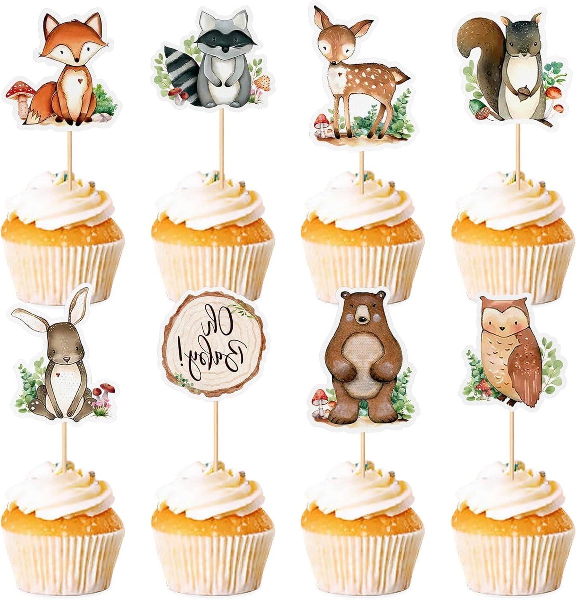 24 stuks Taarttoppers Dieren Jungle Thema - Taartdecoratie voor Verjaardag en Babyshower Feestjes