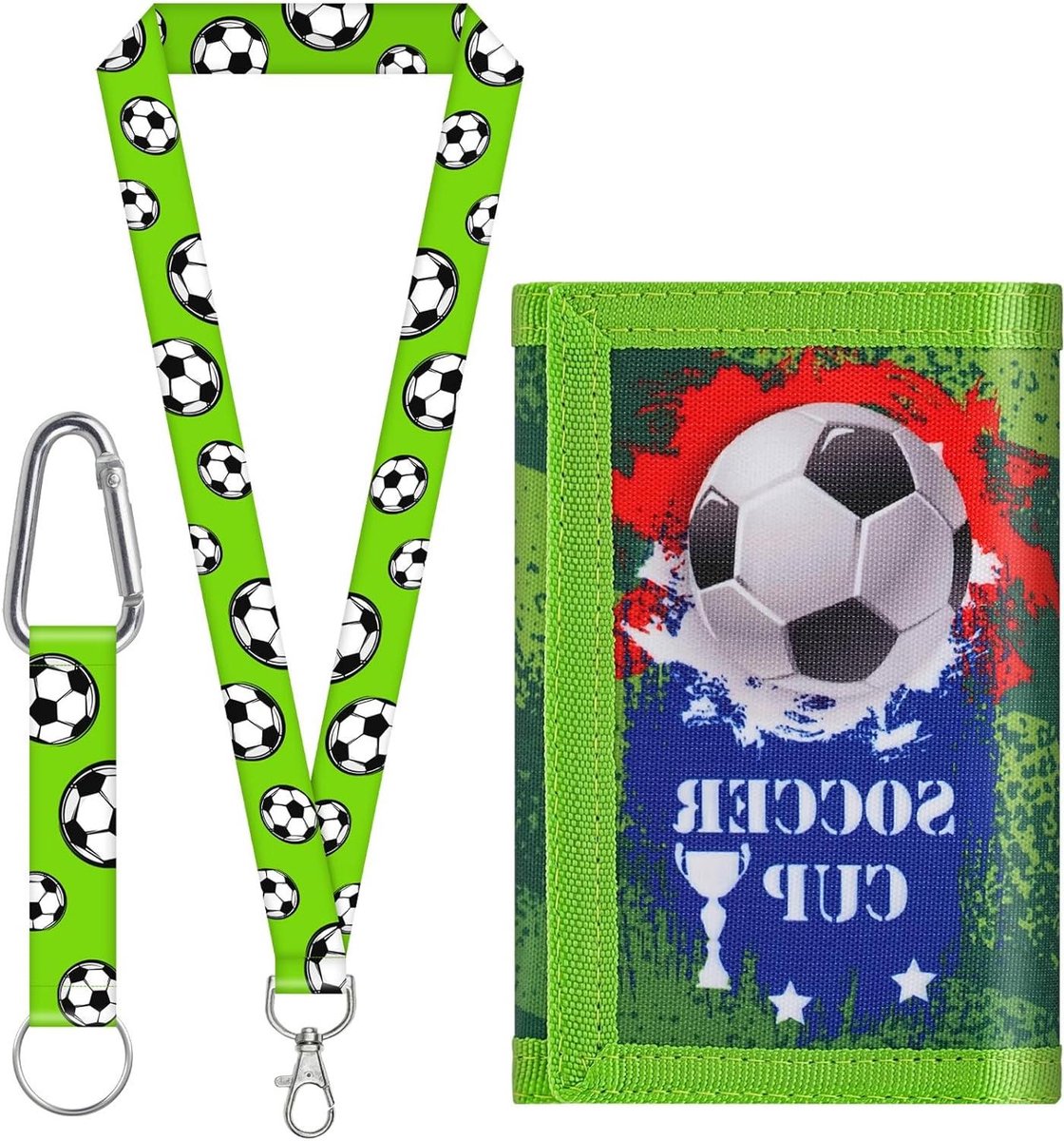 Nordivar - Canvas Voetbalportemonnee voor Kinderen van 3-18 jaar, Groen C, Driebladig Ontwerp met Nek/Polskoord, Kaarthouders en Muntvak.