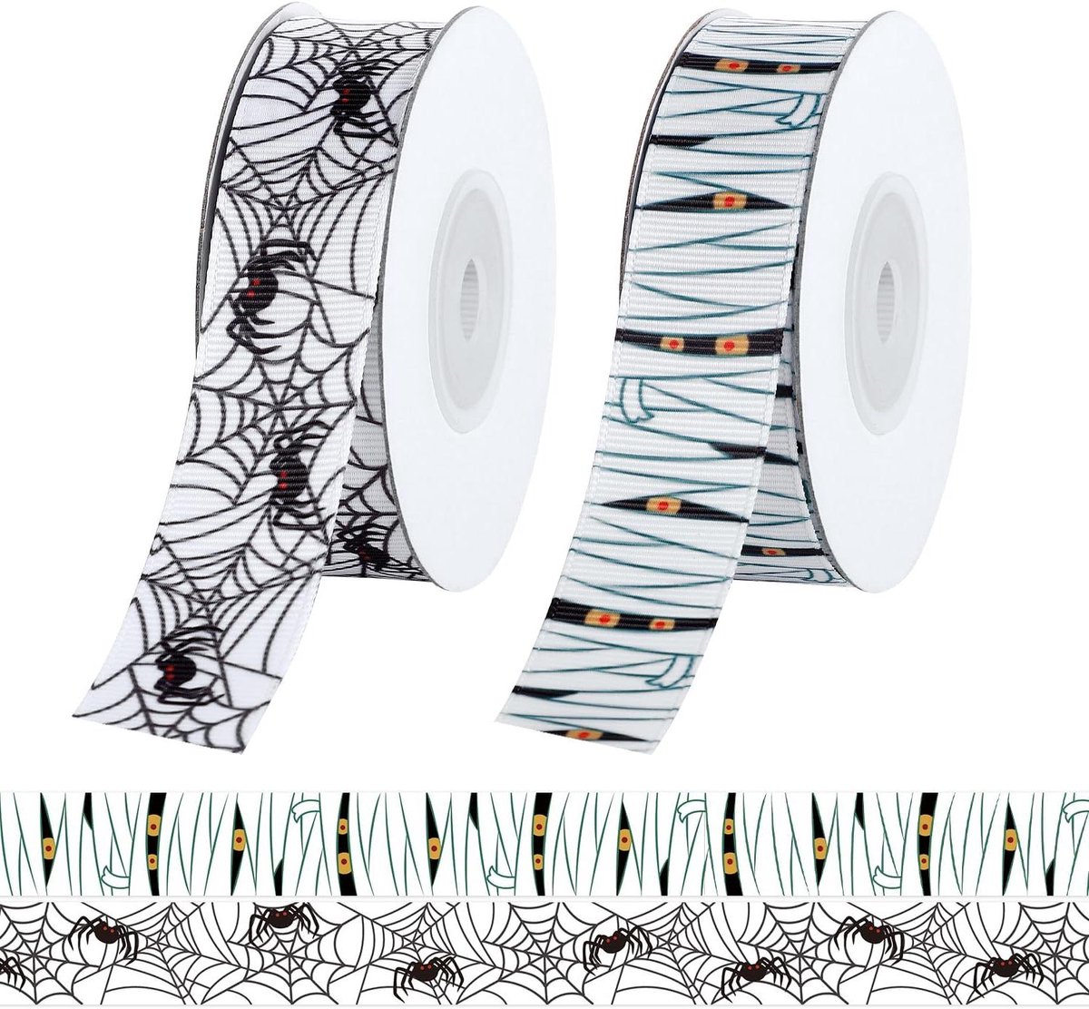 Nordivar - Halloween linten voor knutselen - 18,3m - Halloween lint voor kransen - spookachtig inpaklint voor thuis feestdecoratie - mummie - spinnenweb