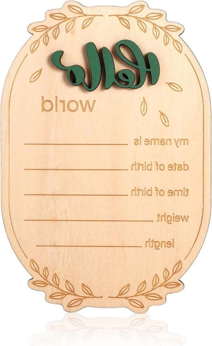 Nordivar - Houten Geboorte Aankondigingsbord voor Pasgeboren met Foto Props voor Jongens en Meisjes - Welkom Wereld Thema - 15x10,5cm.