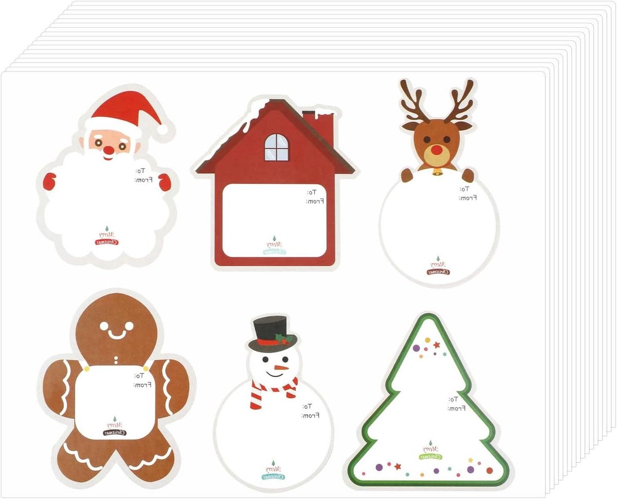 Nordivar - Kerstnaamlabels Stickers Cadeaulabels Met Naar en Van Cartoon Ontwerp