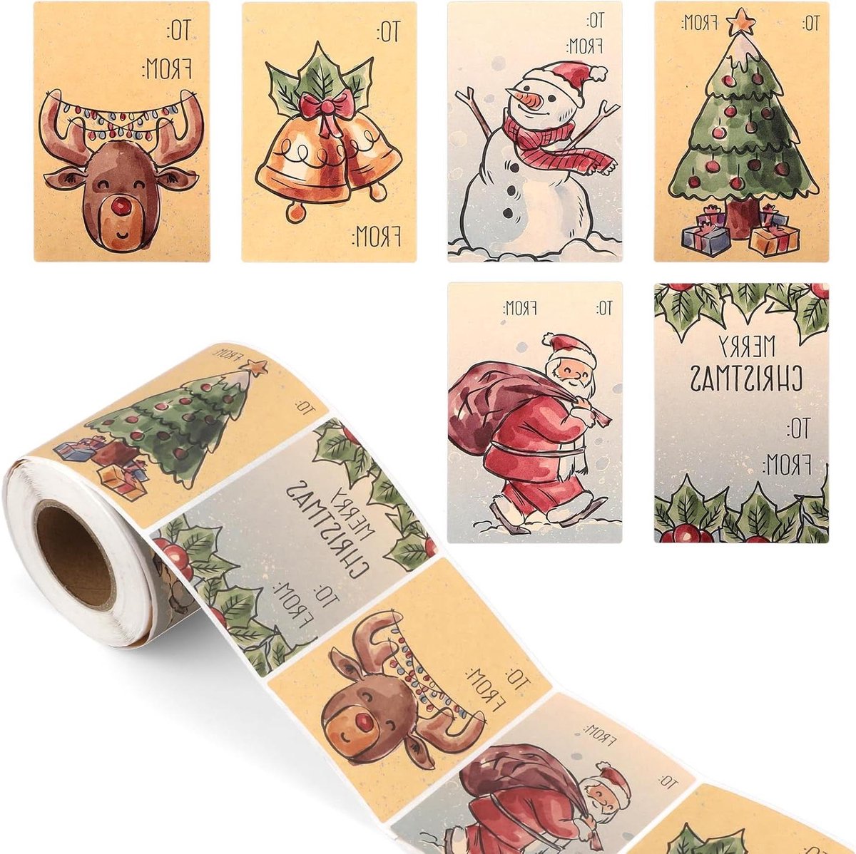 Nordivar - Kerststickers Sneeuwpop Rendieren Vintage Labels 250 Stuks voor Geschenken