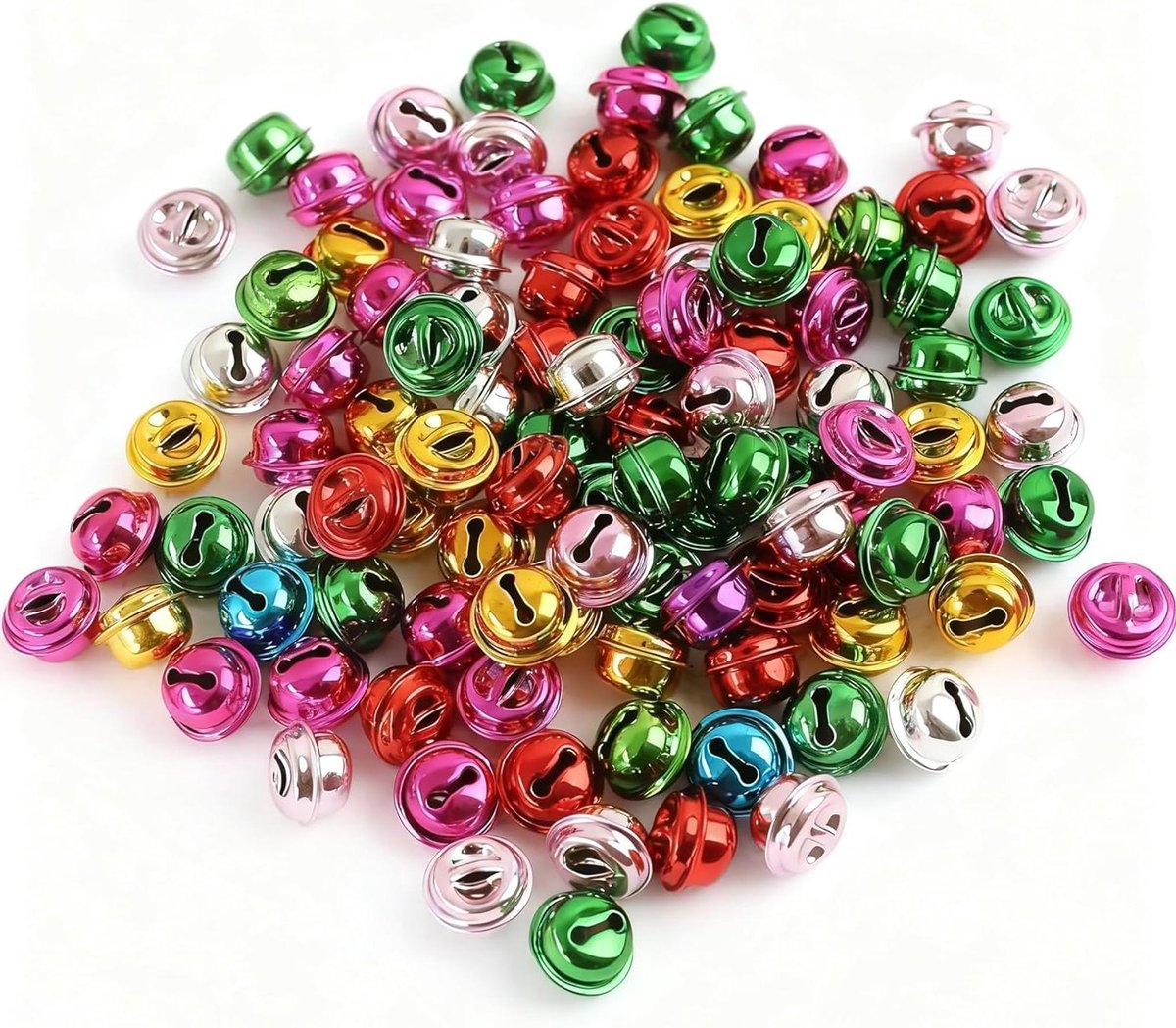 Nordivar - Metalen belletjes, 150 stuks, kleurrijk, 12 mm, bolvormig, kerstklokjes