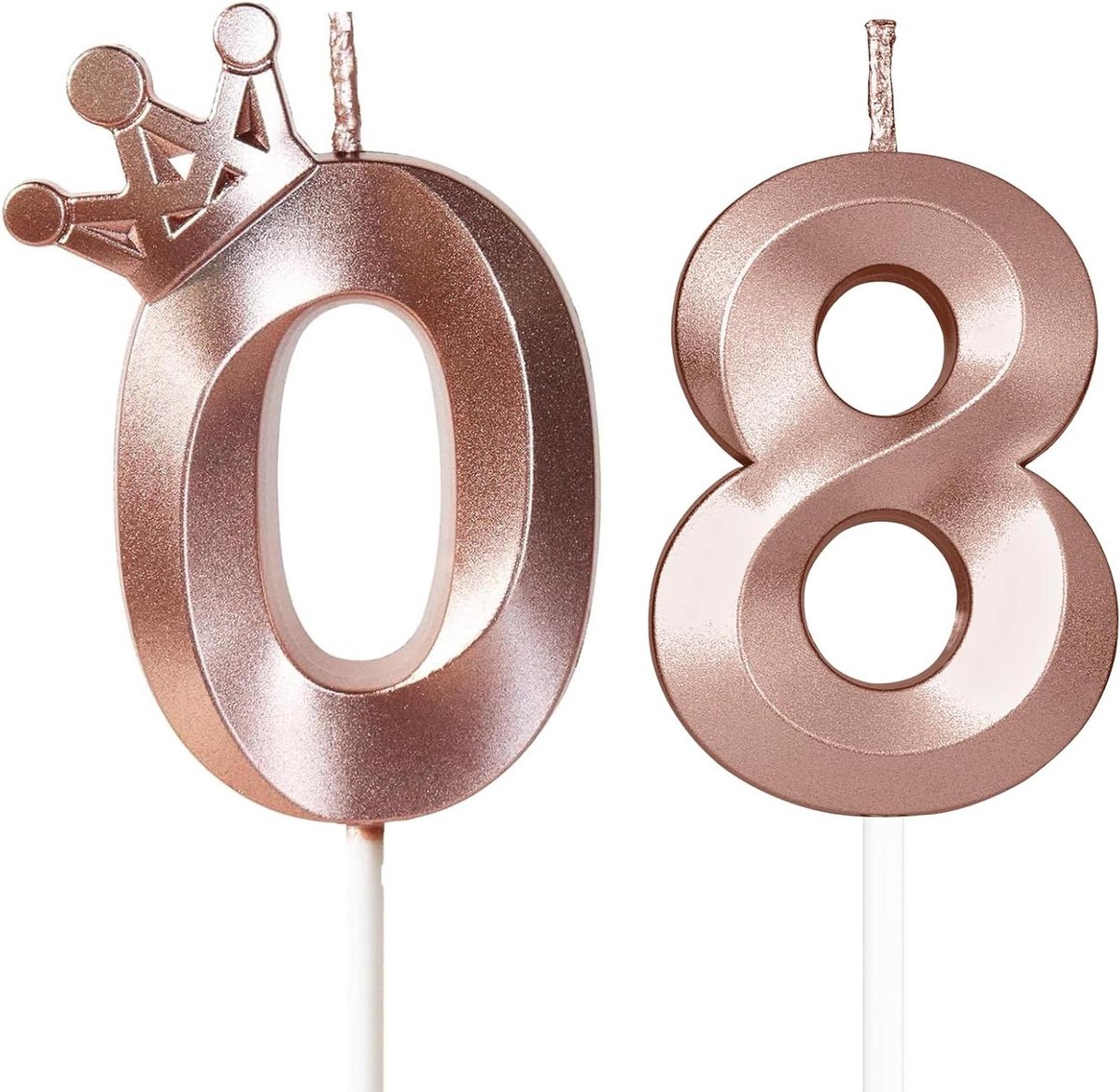 Nordivar - Rose gouden 80e verjaardagskaarsen met kroondecor en 3D nummer, ideaal voor taartdecoratie van vrouwen.